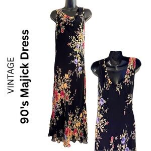 Vintage Majick Dress Y2K 90s Maxi Fairy Black Floral Boho‎ Cottagecore M Medium